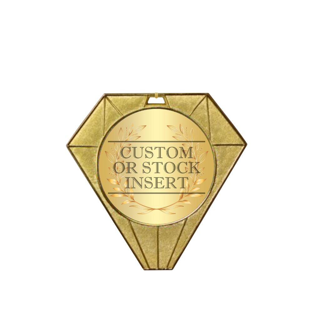 Gold 3" jewel medal with a 2" round custom or stock insert, featuring a laurel wreath design.
