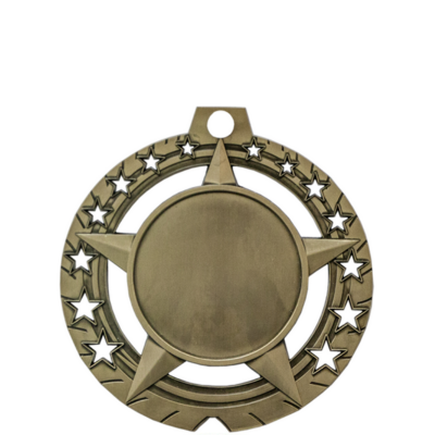 Bronze jumbo star medallion, 3.75-inch, with a 2-inch blank insert area and small stars around the edge.