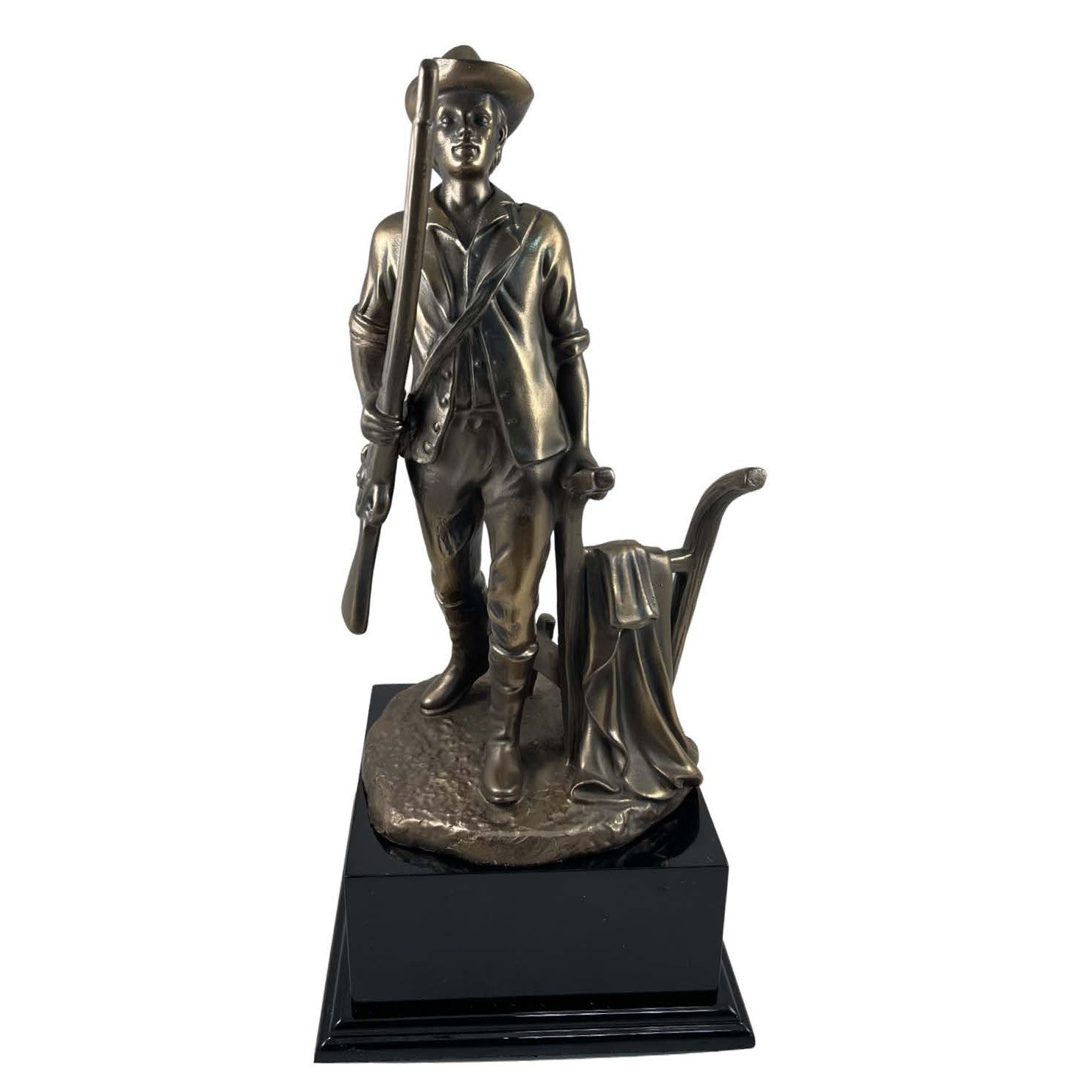Bronze Minuteman statue, 9.5" or 14" tall, on a glossy black ebony base.