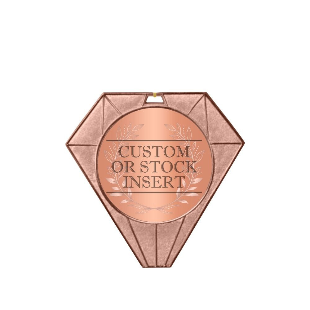 Rose gold jewel medal with a round insert for custom or stock design, ready for a neck ribbon.