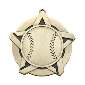 Antique gold Superstar Medal Series with a baseball design on a star.