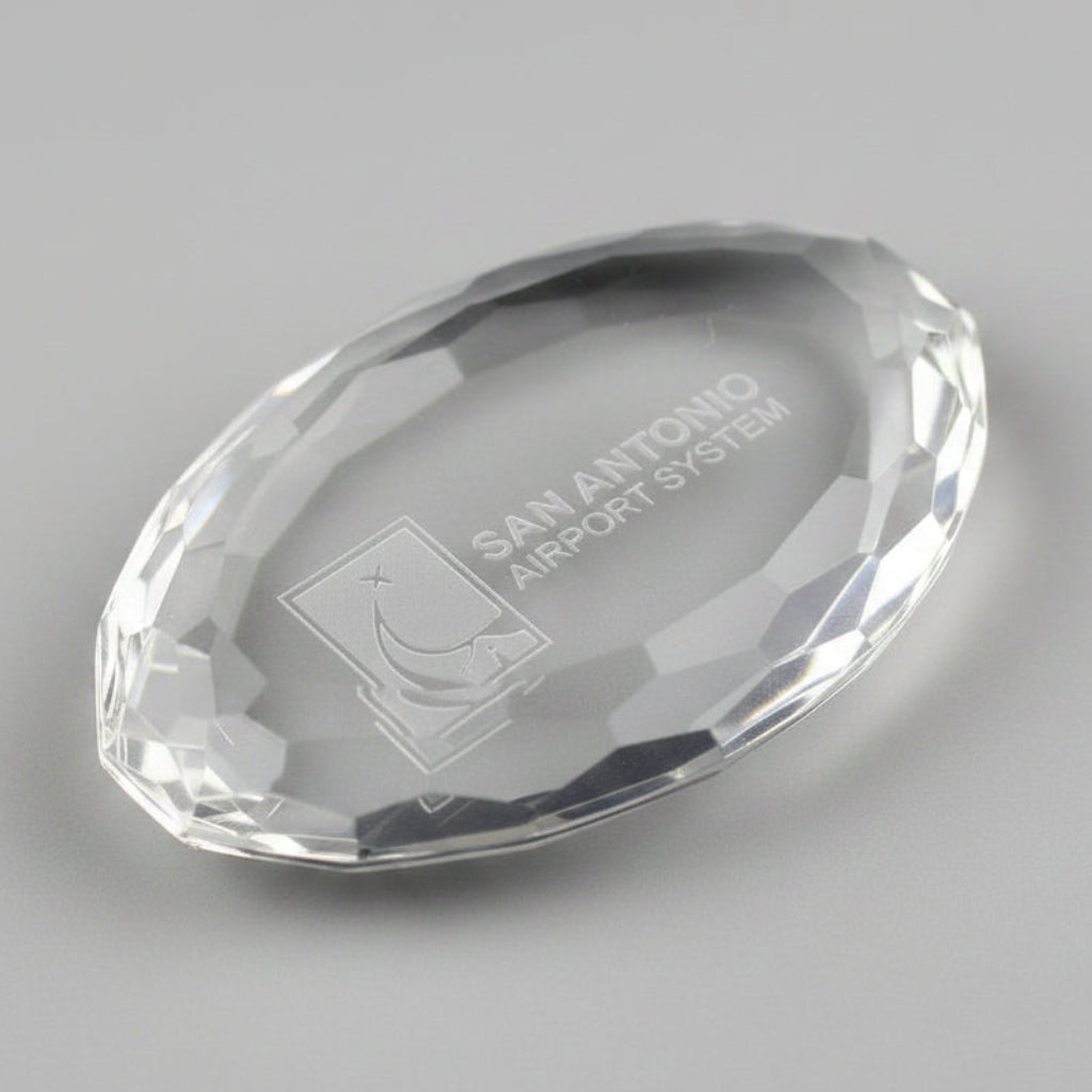 Crystal Oval Multi-Faceted Paperweight