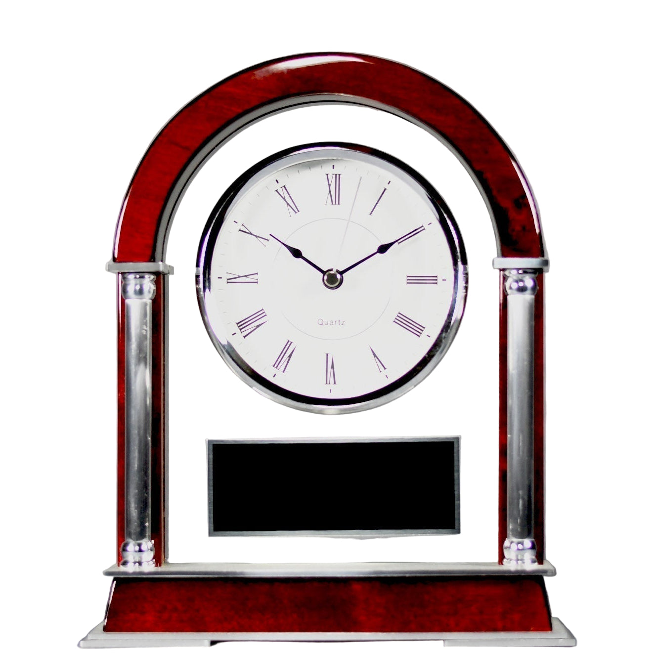 Rose Wood and Silver Arched Mantle Clock