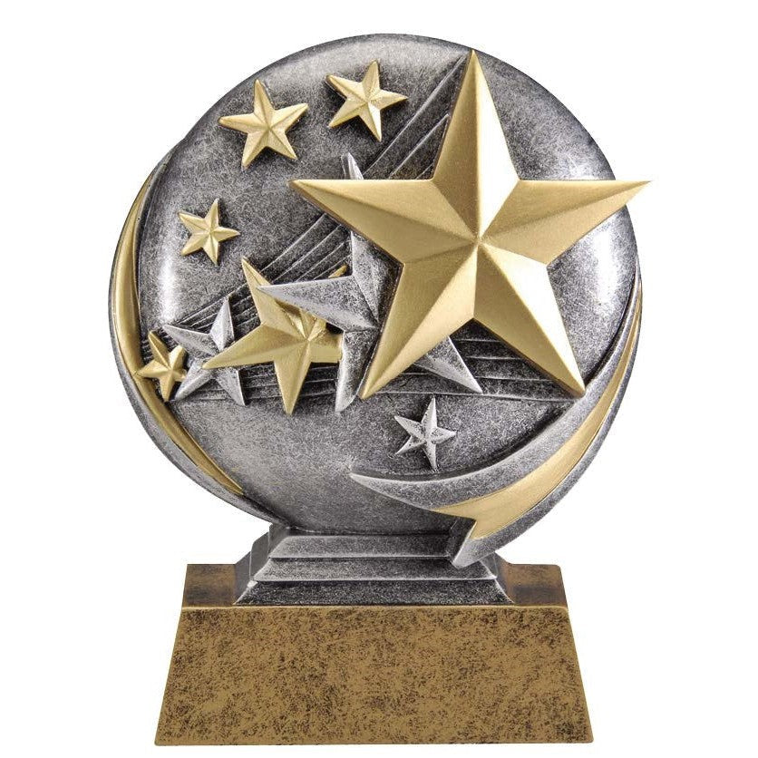 Silver and gold 5.25" Motion X Circle of Excellence resin award with multiple stars and a customizable plate.