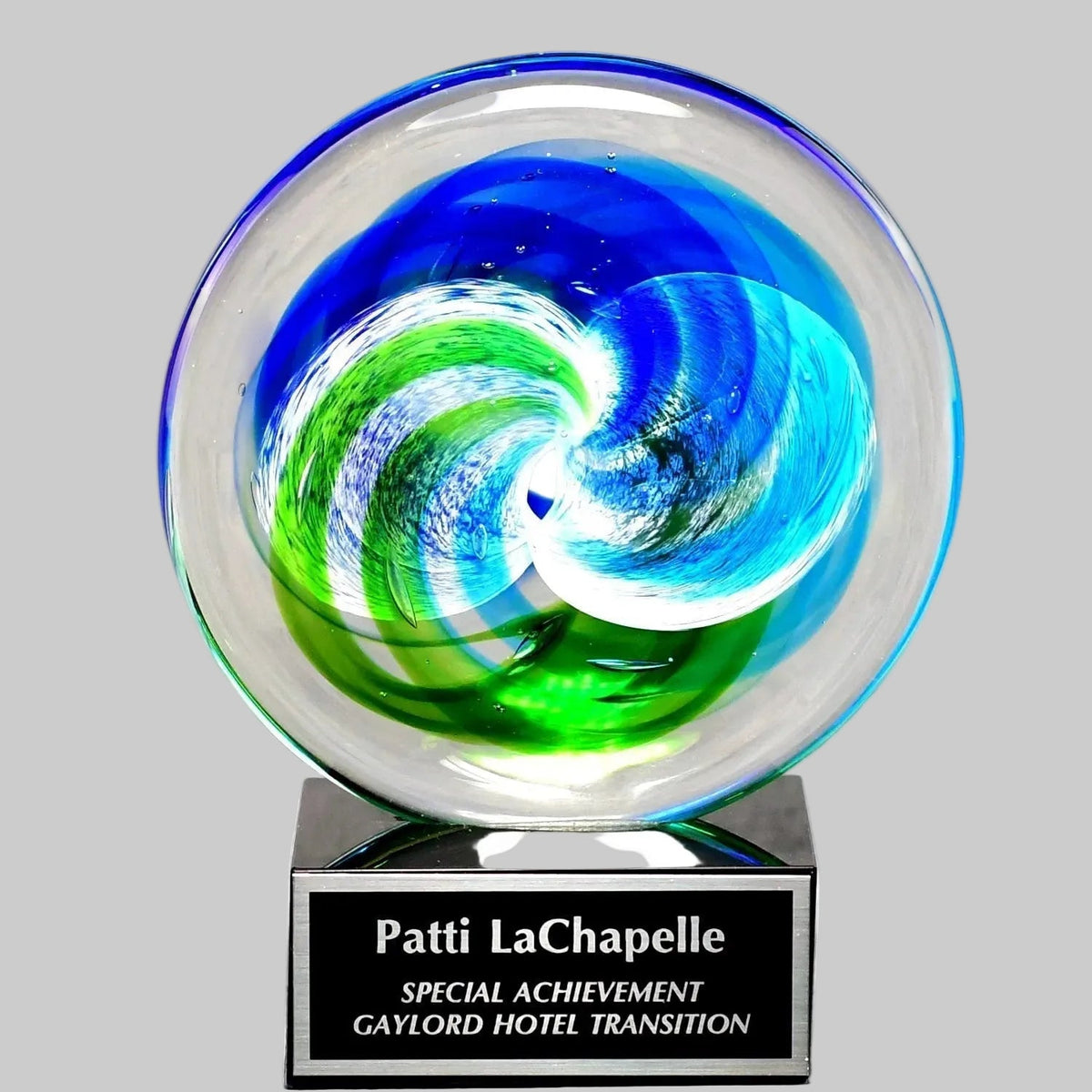 Circle Art Glass on Black Glass Base