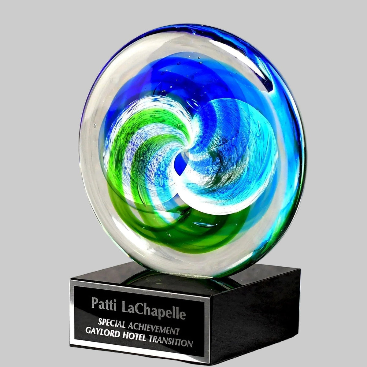 Circle Art Glass on Black Glass Base