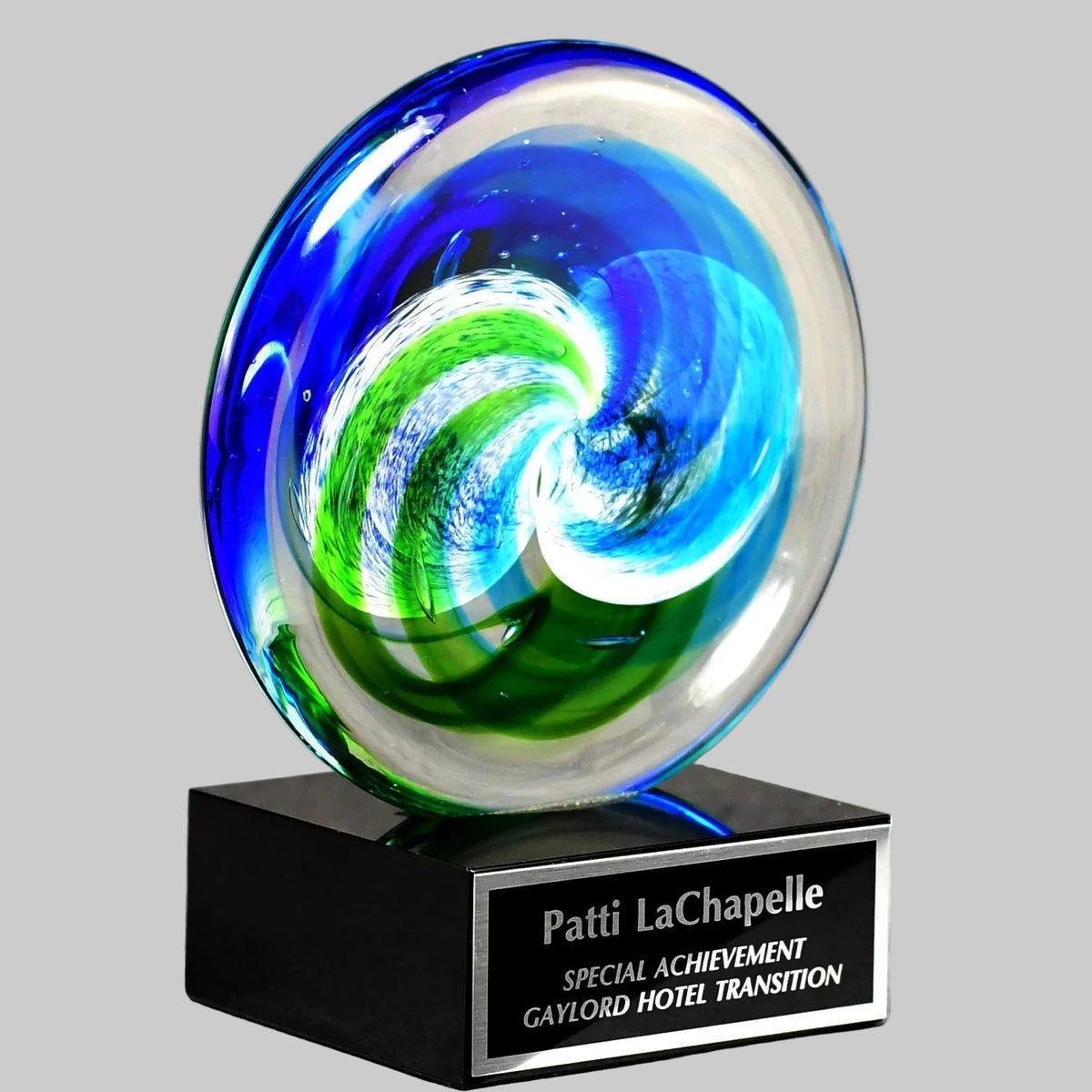 Circle Art Glass on Black Glass Base