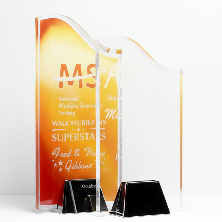Acrylic standee with personalized text for National Multiple Sclerosis Society event