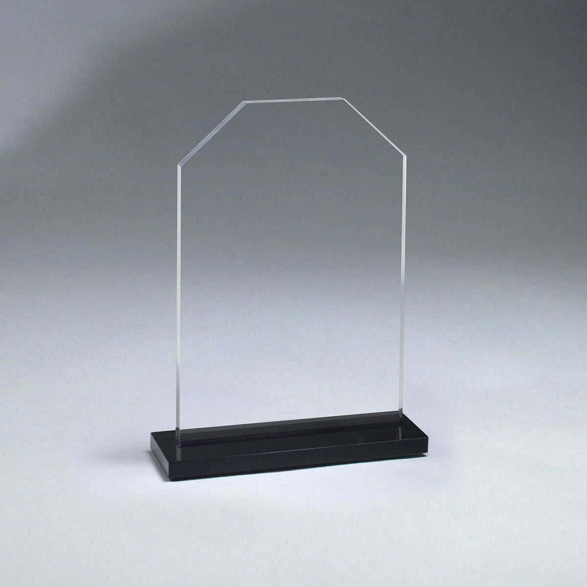 Clear acrylic Starfire Stone award, 7.5 inches tall, with a contemporary ebony acrylic base.