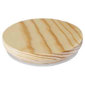 Light wood replacement lid for 14 oz. glass candles, featuring natural grain and a clear silicone seal.