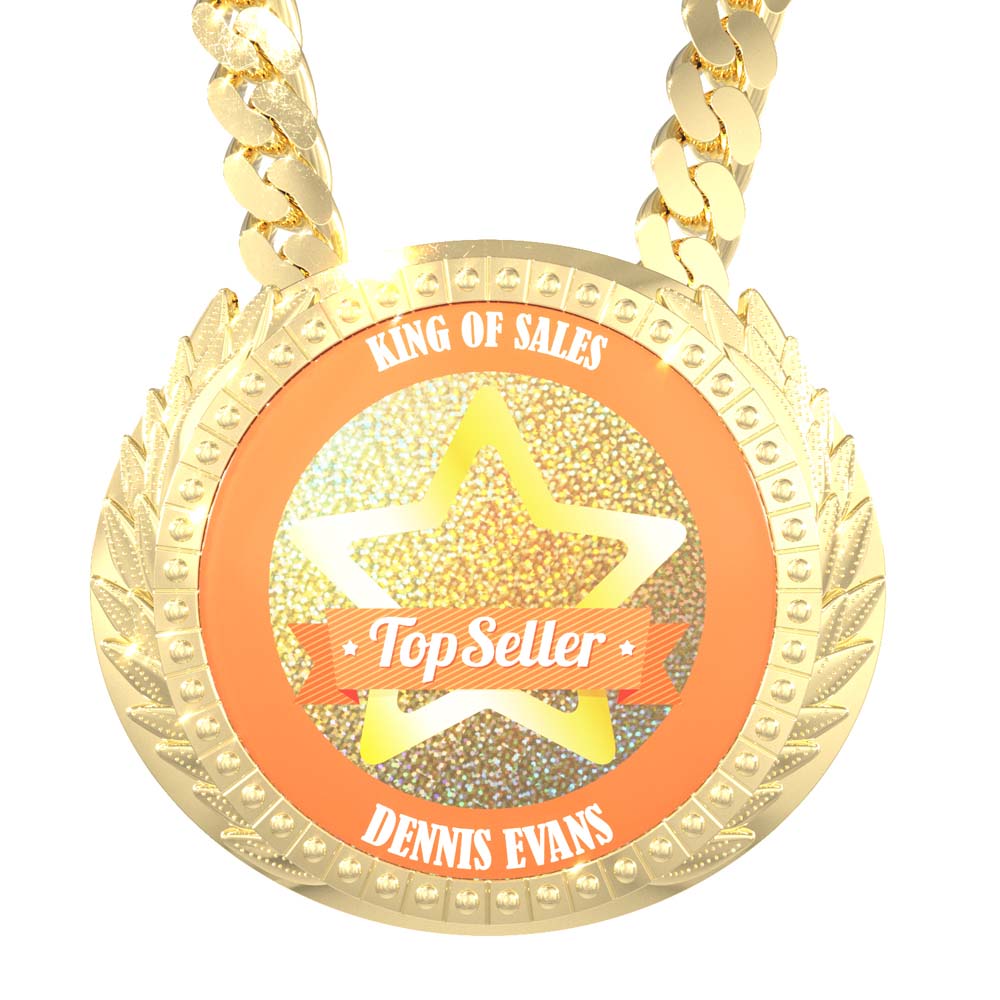 Gold Champion Chain - Lite with "King of Sales" and "Top Seller" on a customizable 4.5-inch medallion.