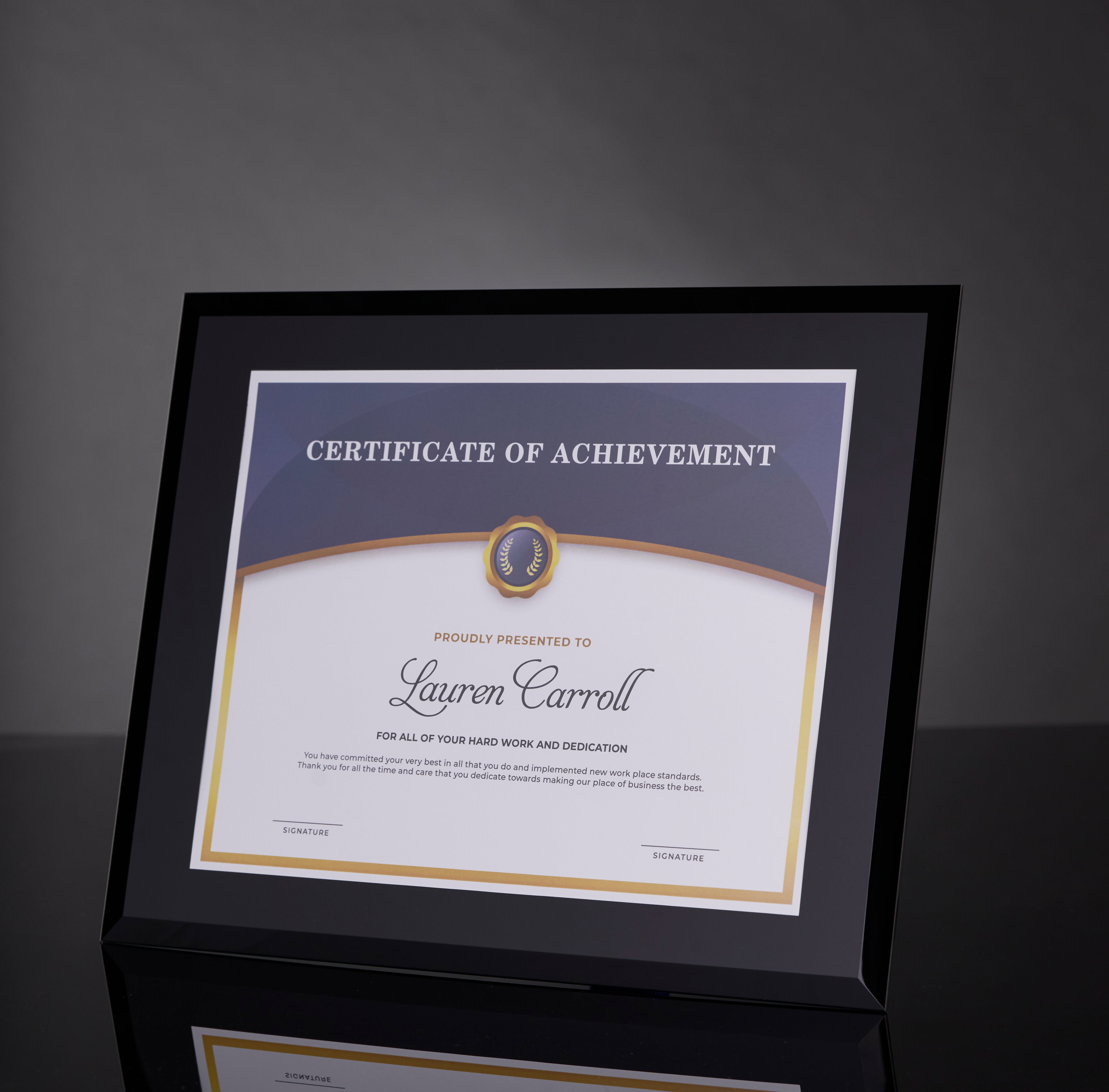 Black Glass Certificate Frame