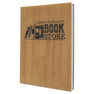 Light brown bamboo-look journal with "Uptown Bookworm Bookstore" logo and stacked books design.