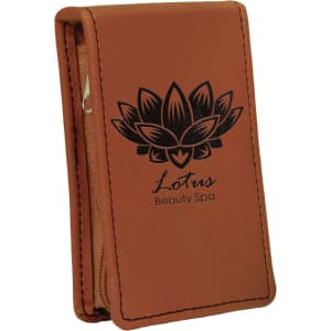 Brown leatherette manicure set with black lotus logo and "Lotus Beauty Spa" text.