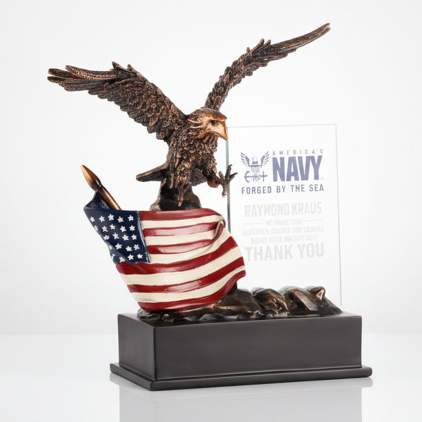 Landing Bronze Eagle with Flag
