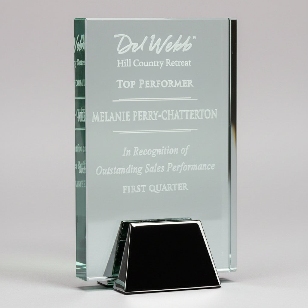 Jade Crystal Plaque with Chrome Stand