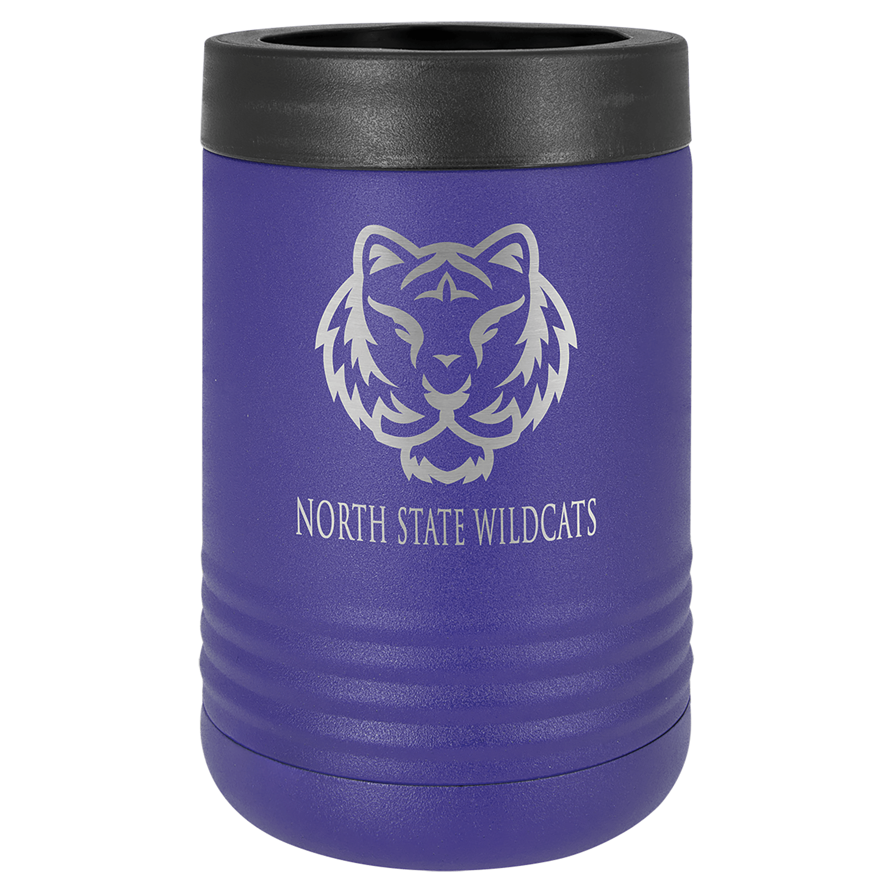 Purple Polar Camel stainless steel beverage holder with a silver tiger logo and "NORTH STATE WILDCATS" text.