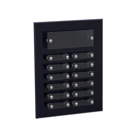 Black and clear acrylic beveled perpetual plaque with multiple blank plates and standoffs.