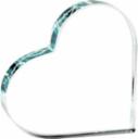 Clear heart-shaped crystal paperweight, 3.5x4 inches, with room for engraving.