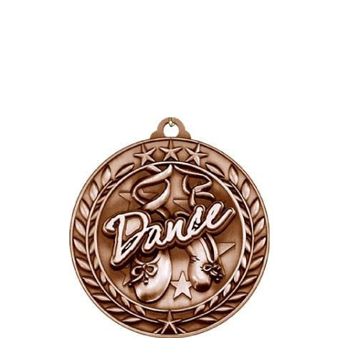 Bronze Qualicast "Dance" medallion with ballet shoes, stars, and laurel wreath border.