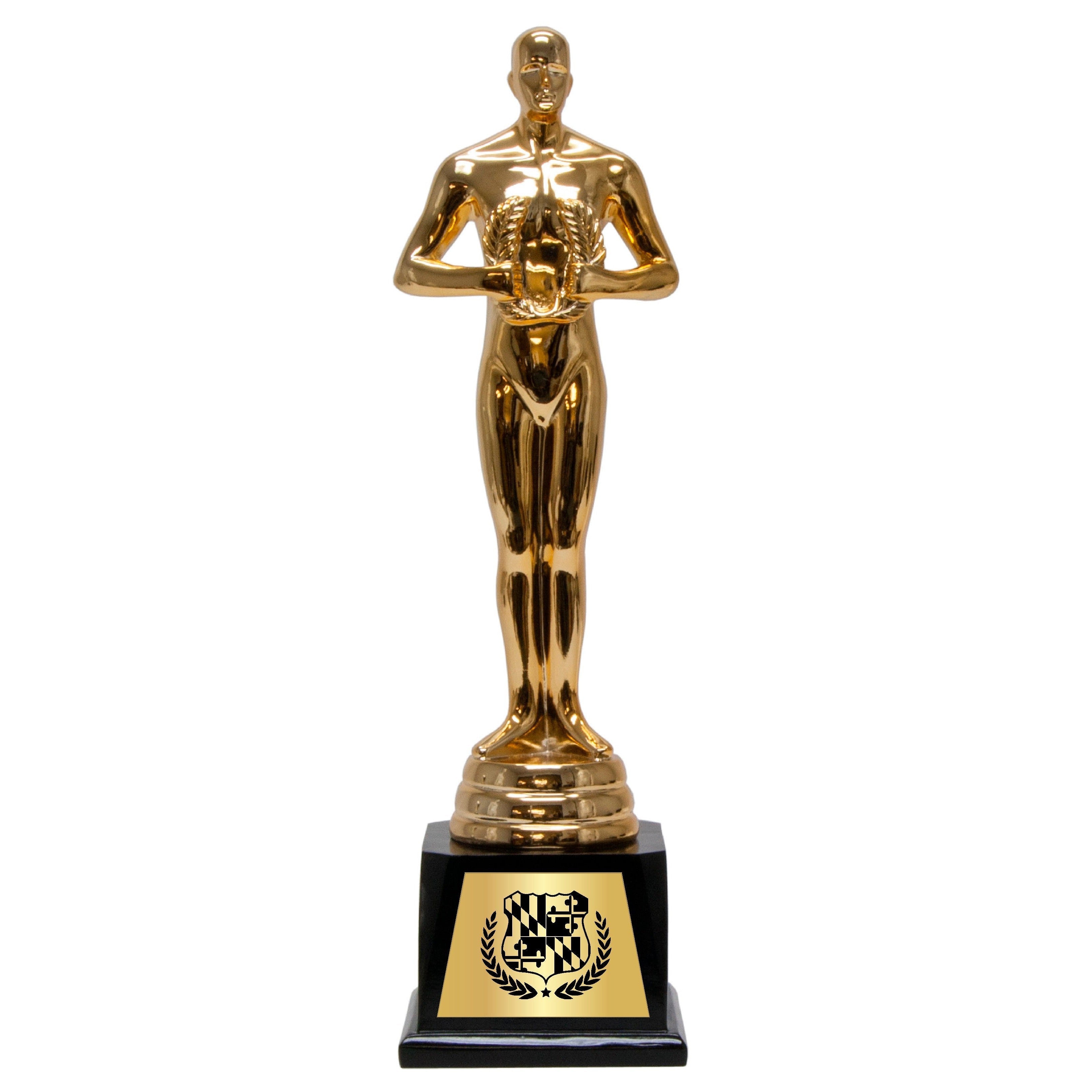 20" Super Large Icon Award, a shiny gold Oscar-style trophy on a black base with a gold plaque.