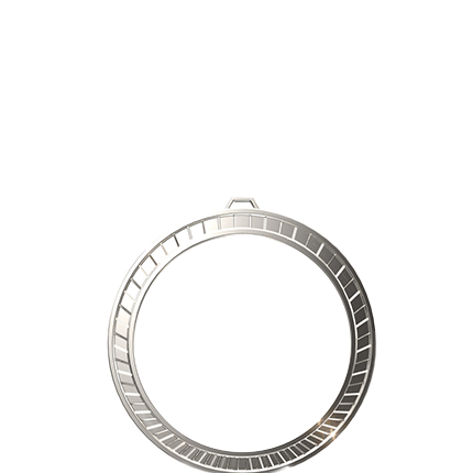 Silver Color Match Medallion with a textured, segmented border and a small loop for a ribbon.