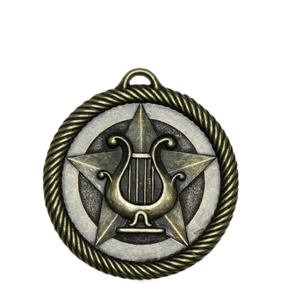 Bronze Scholastic Music Medal with a central lyre design on a star, framed by a twisted rope border.