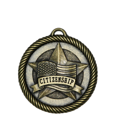 Bronze Scholastic Citizenship medal with a central star, American flag design, and "CITIZENSHIP" banner.