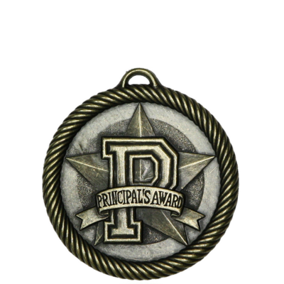 Antique bronze Principal's Award medal with a central "P" on a star, encircled by a rope design.