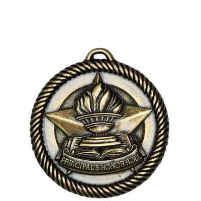 Bronze Principal's Honor Roll scholastic medal with a torch, star, and open book design.