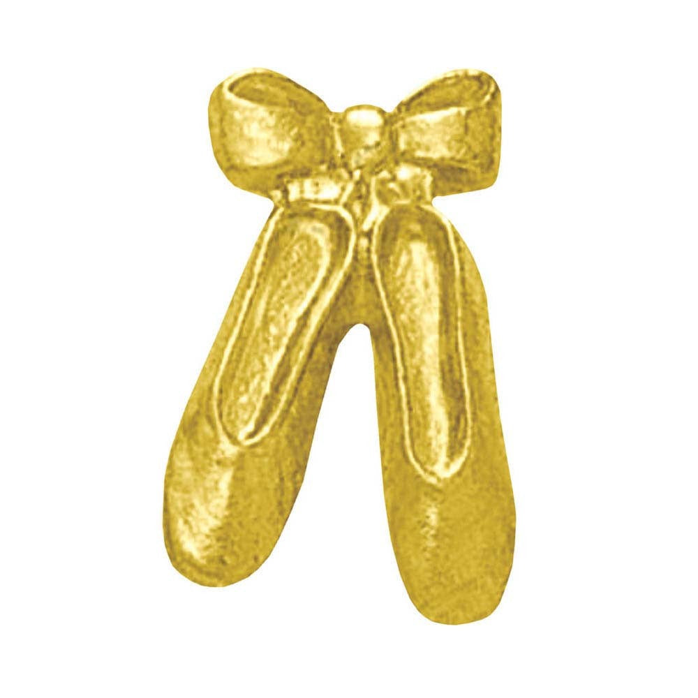 Gold chenille pin shaped like ballet slippers with a bow, honoring athletic success.