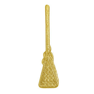 Gold chenille pin shaped like a lacrosse stick with textured details.