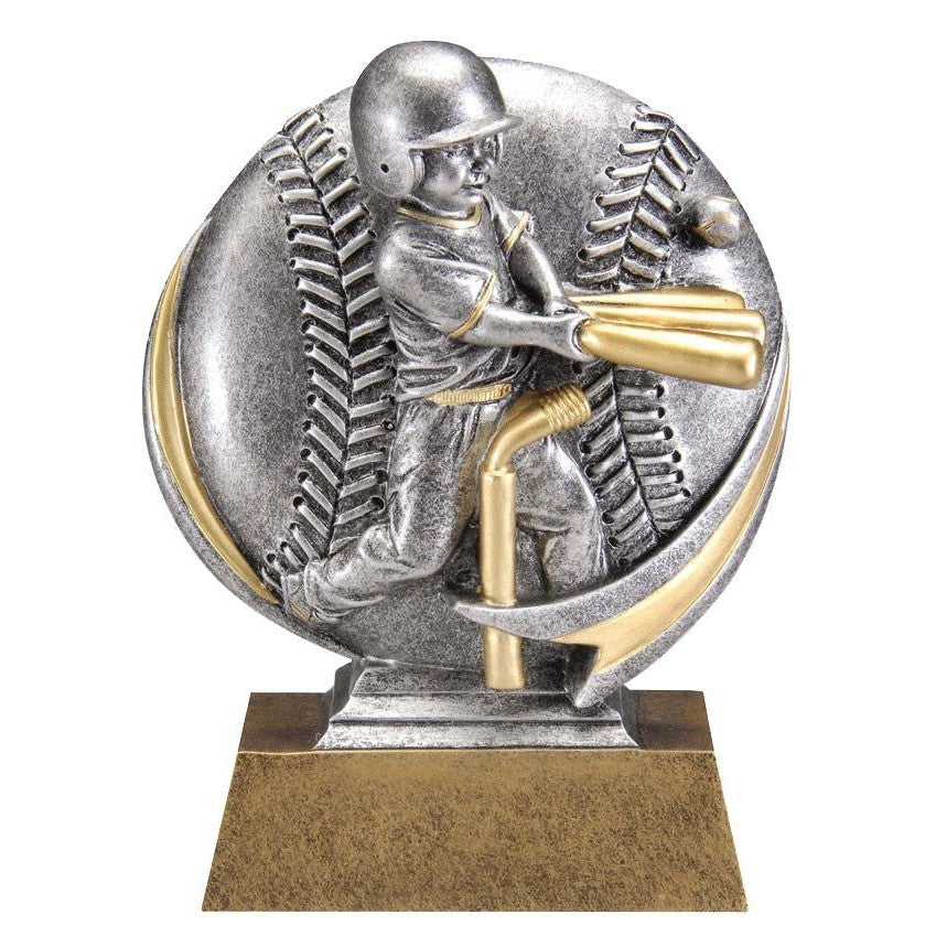 Silver and gold 5.25" Motion X baseball award with a batter figure and baseball design on a gold base.