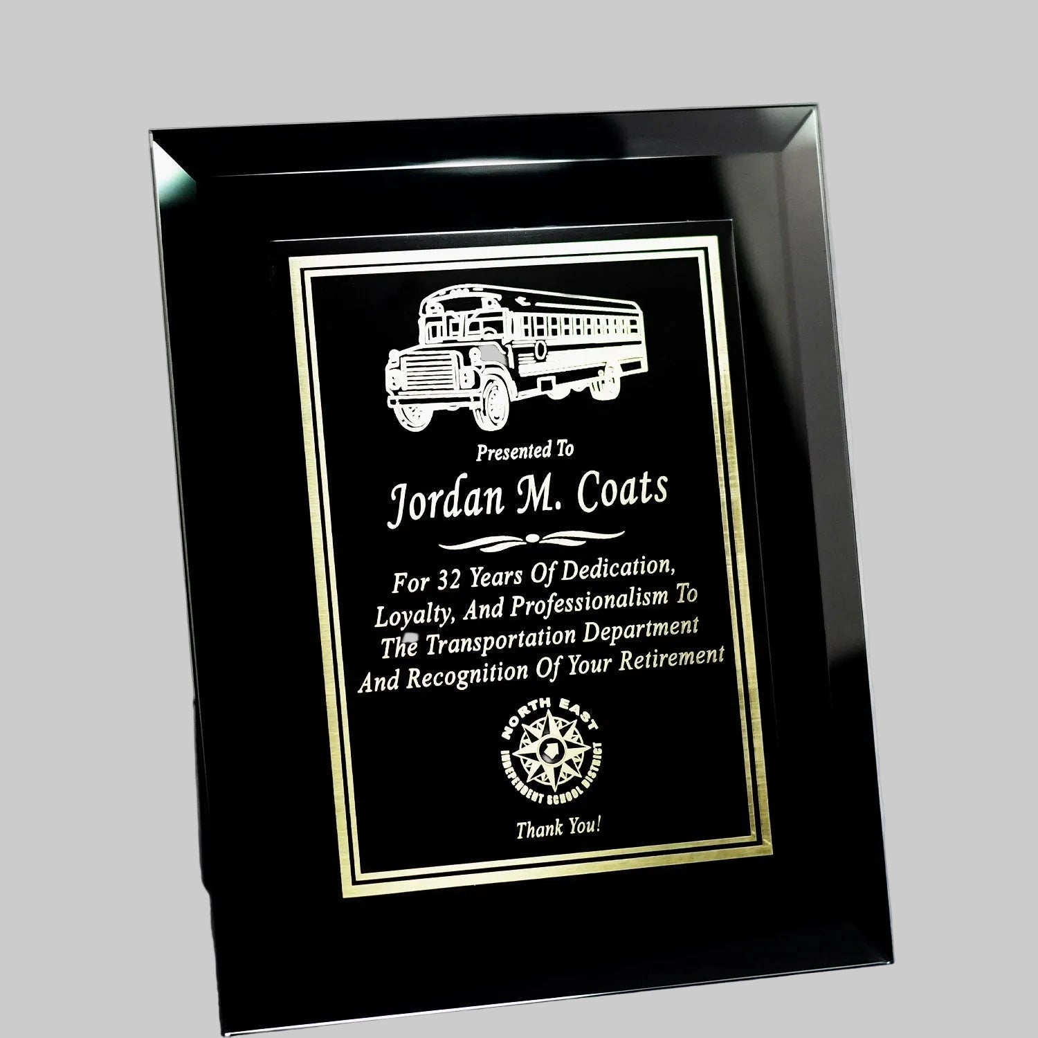 Executive Black Mirrored Glass Plaque with Plate