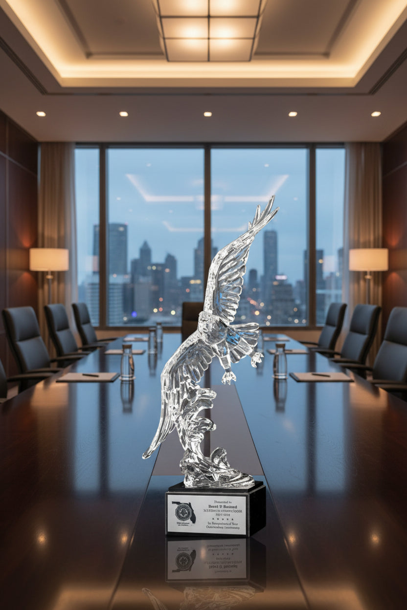 Acrylic Eagle On Marble Base - Soaring