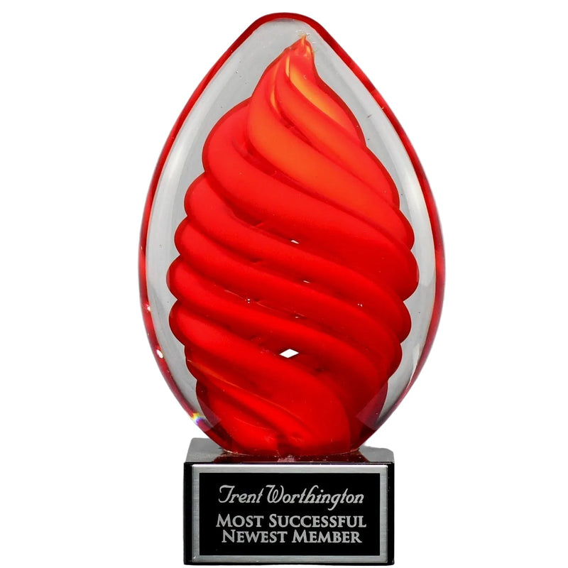 Red Swirl Egg on Black Glass Base