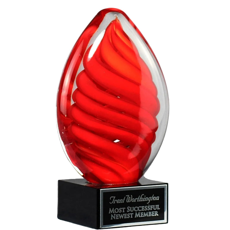 Red Swirl Egg on Black Glass Base