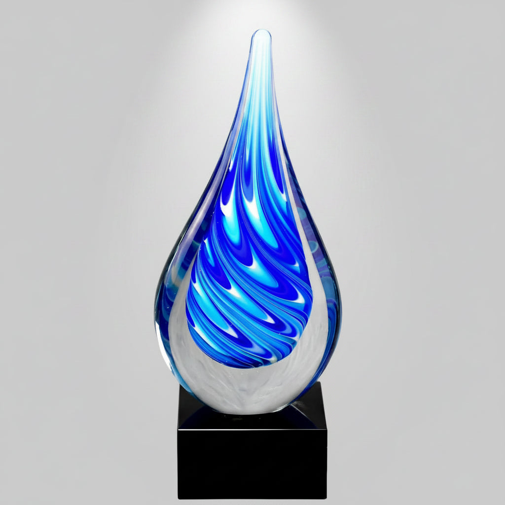 Blue/White Teardrop on Black Glass Base