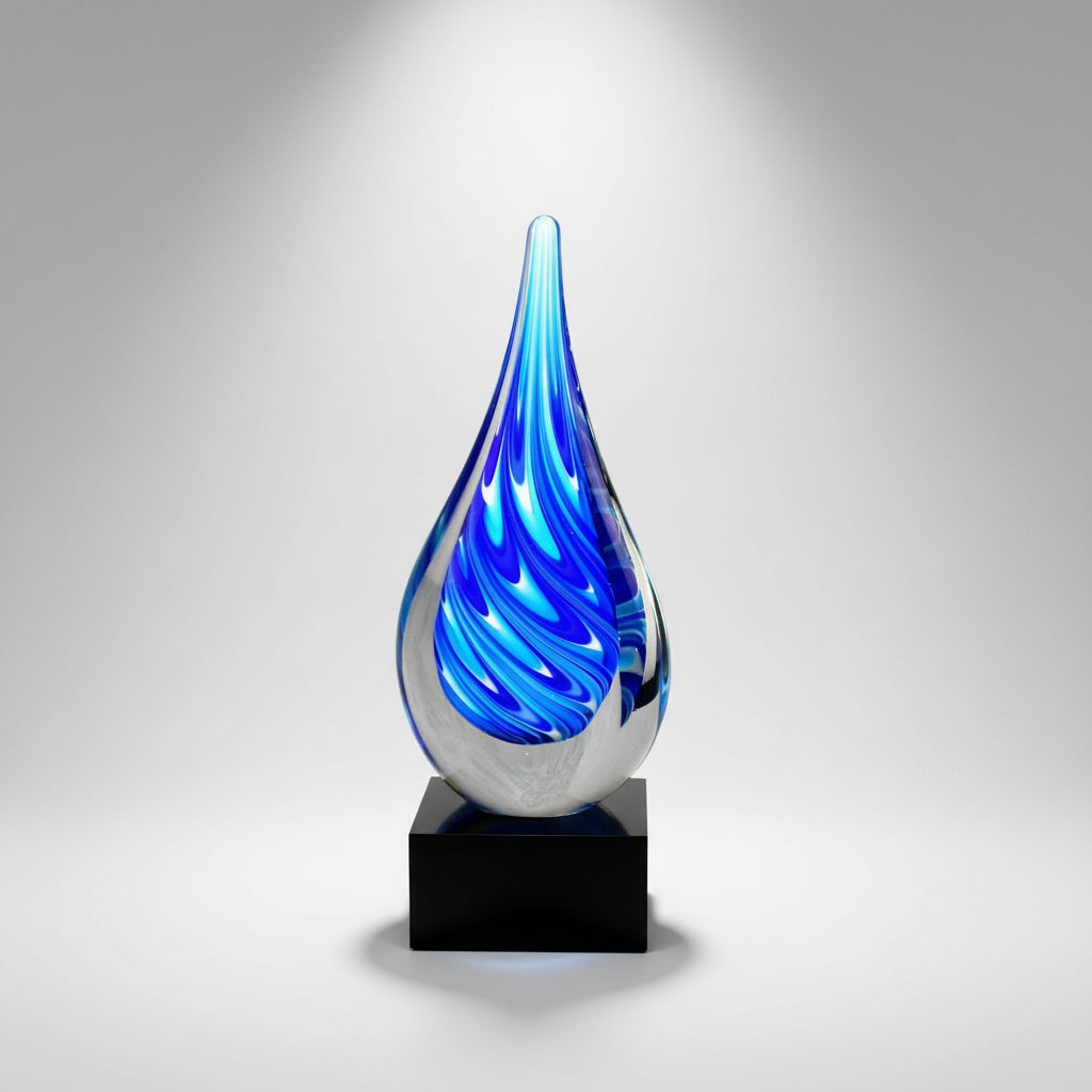 Blue/White Teardrop on Black Glass Base