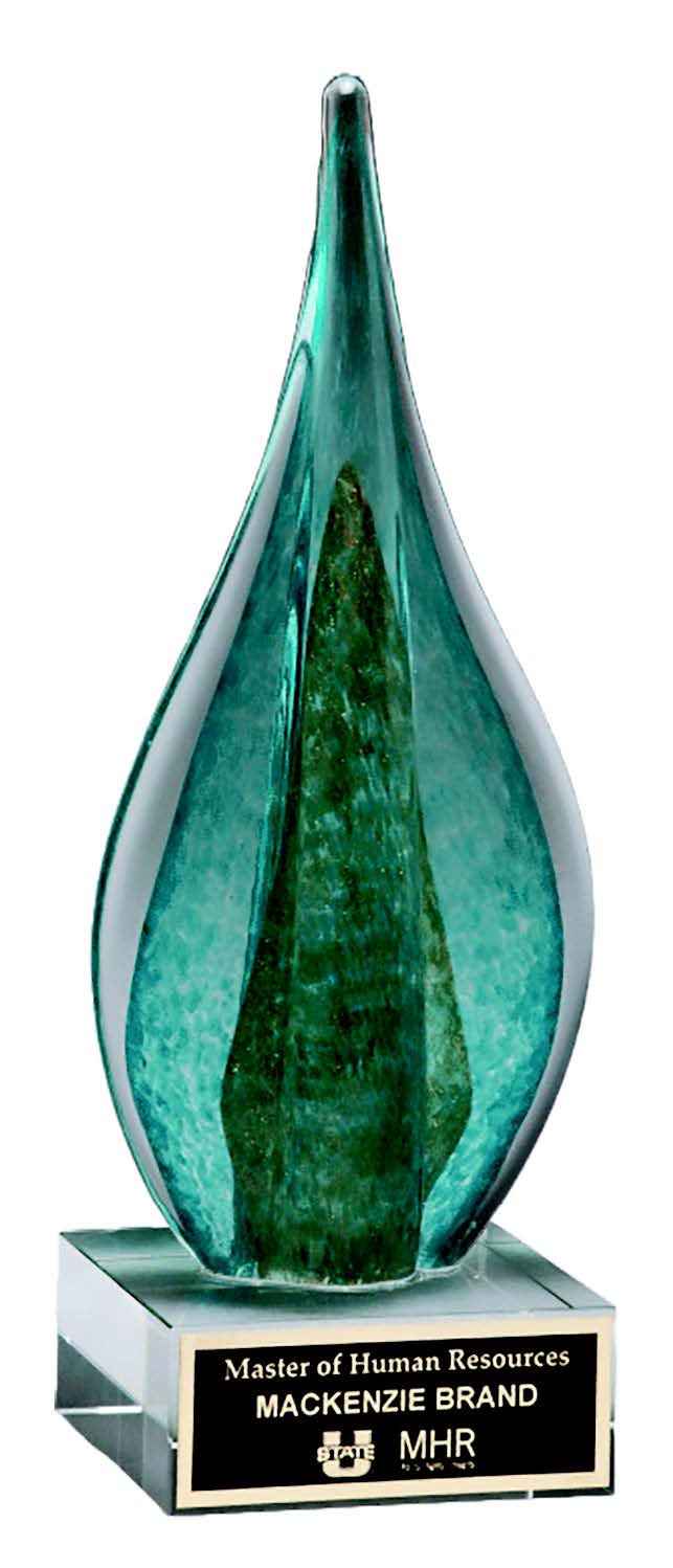 Blue and Teal Art Glass Teardrop Award