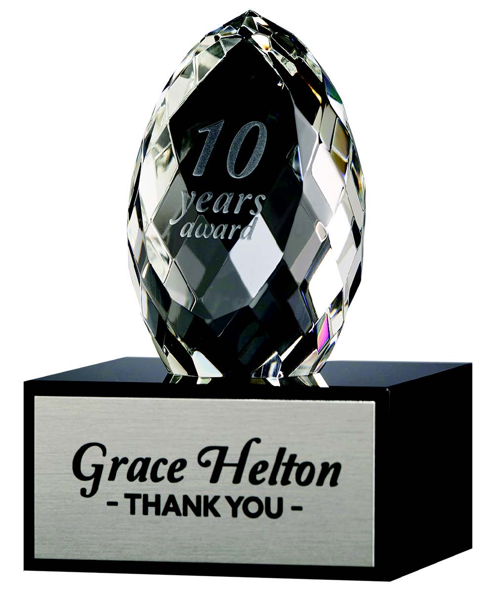 Crystal Faceted Egg on Black Glass Base