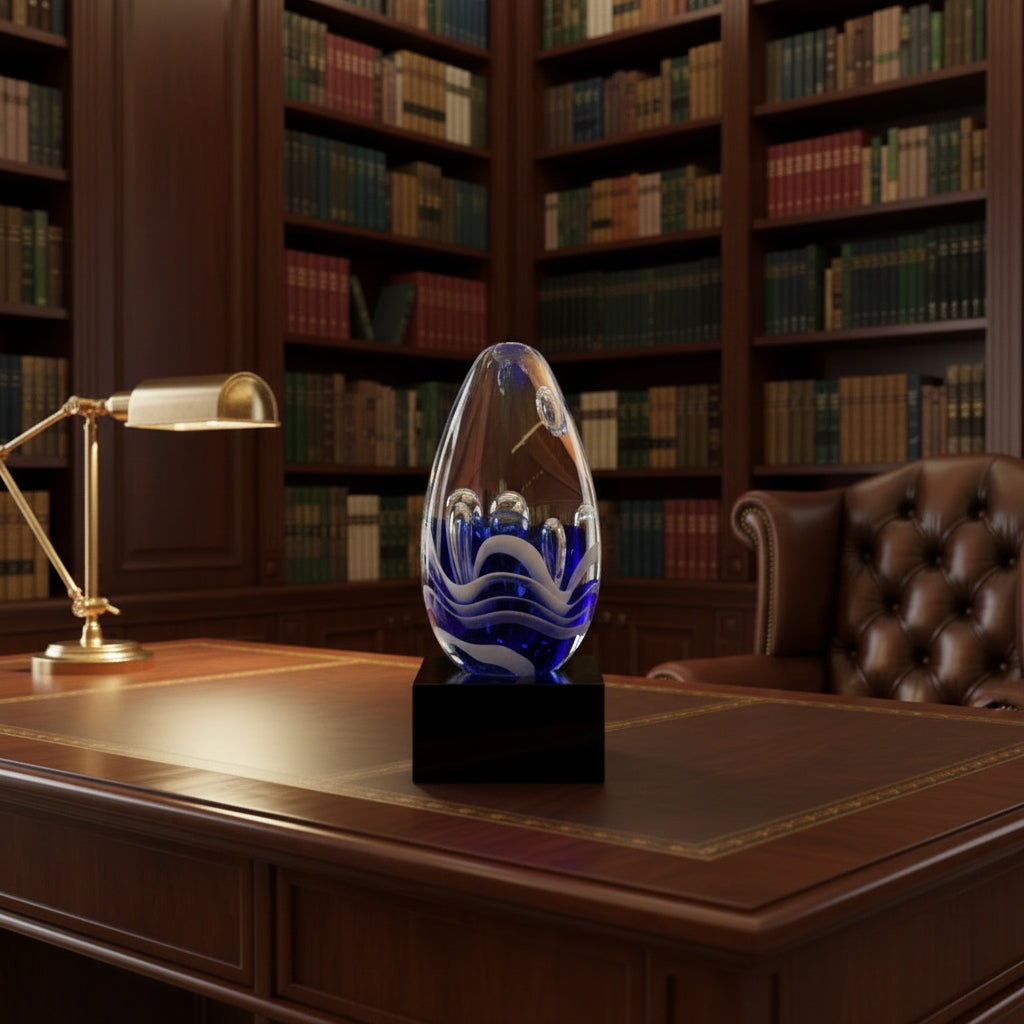Blue and White Art Glass Egg