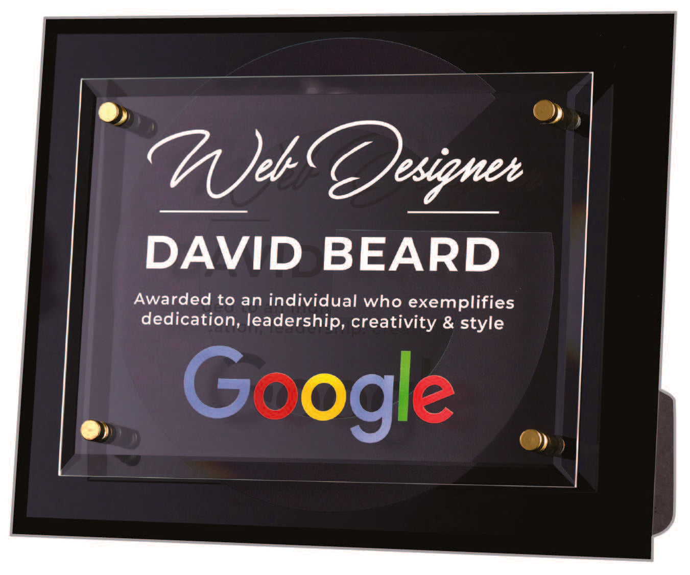 All Glass Cantebury Plaque With Stand-Out