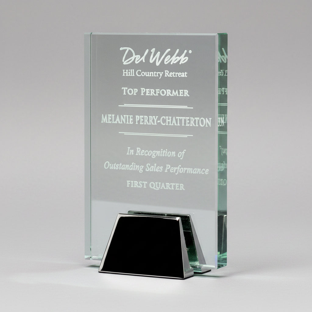 Jade Crystal Plaque with Chrome Stand