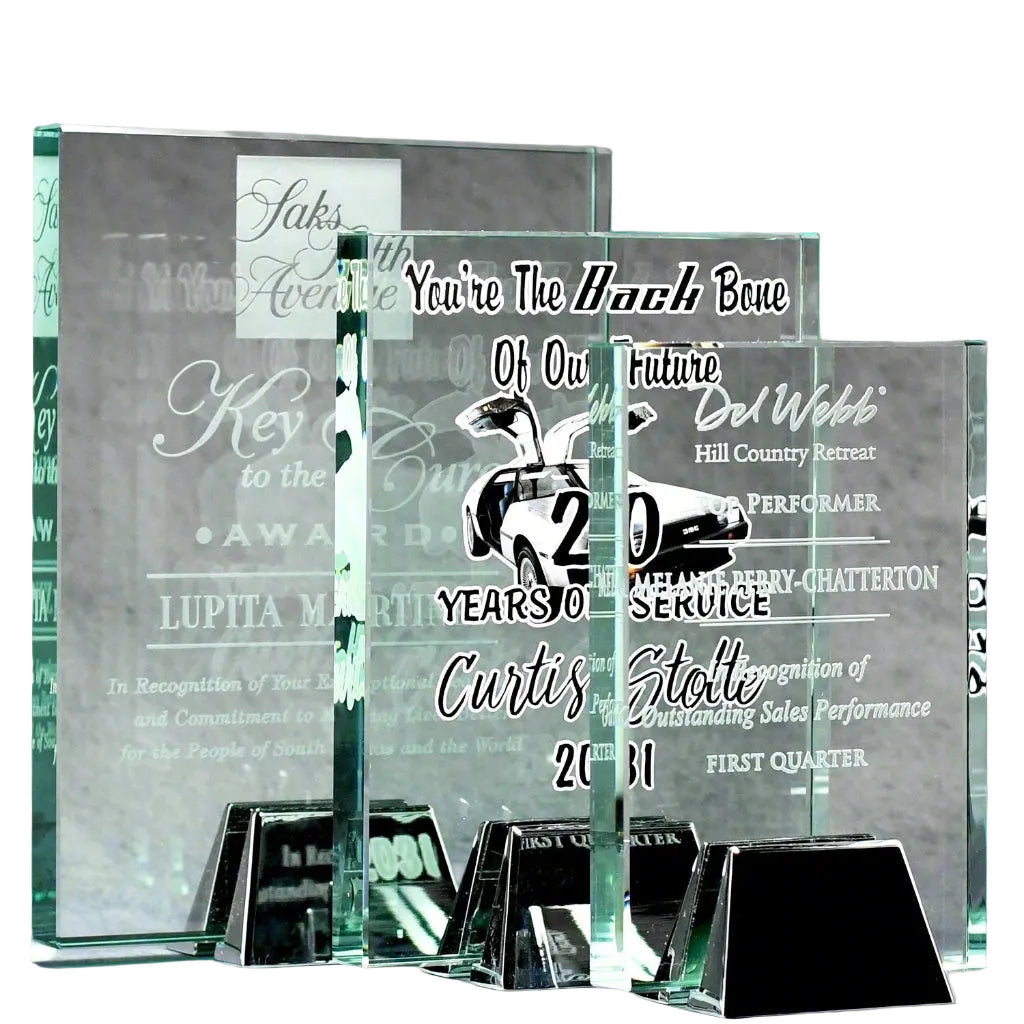 Jade Crystal Plaque with Chrome Stand