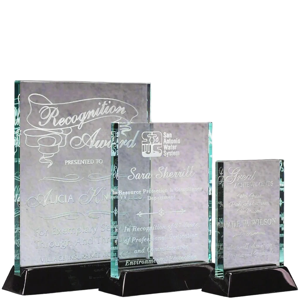 Jade Crystal Plaque on Black Piano Base