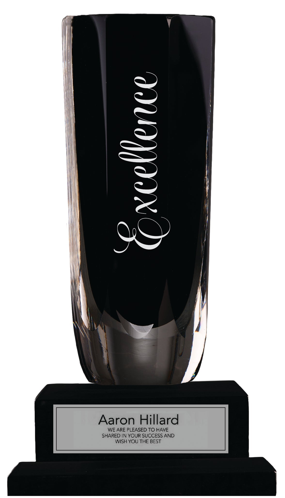 Obsidian Colored Art Glass Vase and Tiered Ebony Base