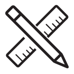 Black outline icon of a pencil crossed with a ruler, symbolizing item personalization.