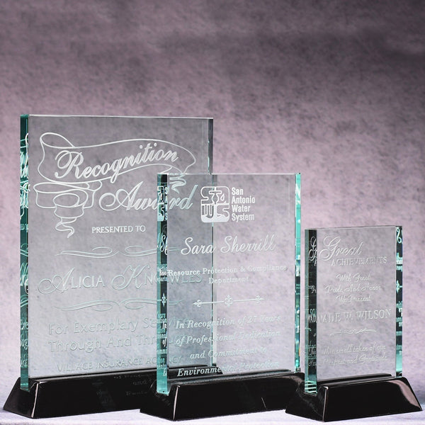 Jade Crystal Plaque on Black Piano Base